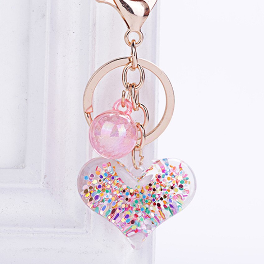 Keychain neue Stereo schlüssel Ring kreative praktisch tasche Auto anhänger keychain transparent herz-förmigen nette liebe schlüssel acces: Rosa