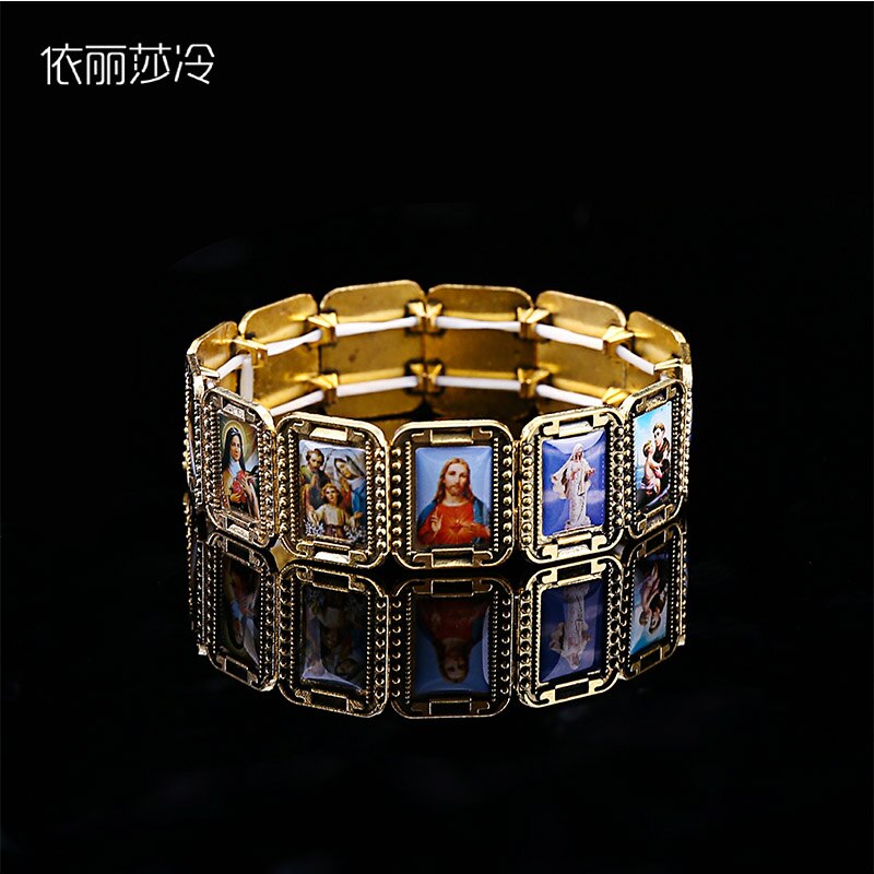 Catholic Alloy Bracelet Jesus Icon Jewelry Rosary Heart Saint Mercy Saint Icon Religious Bead Bracelet