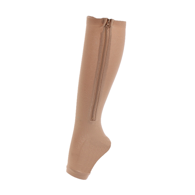 Unisex kompressionsstrumpor elastiska dragkedja ben stöder öppen tå knä strumpor vadben varicosity stöd elastiska strumpor  zl07: N / L eller xl