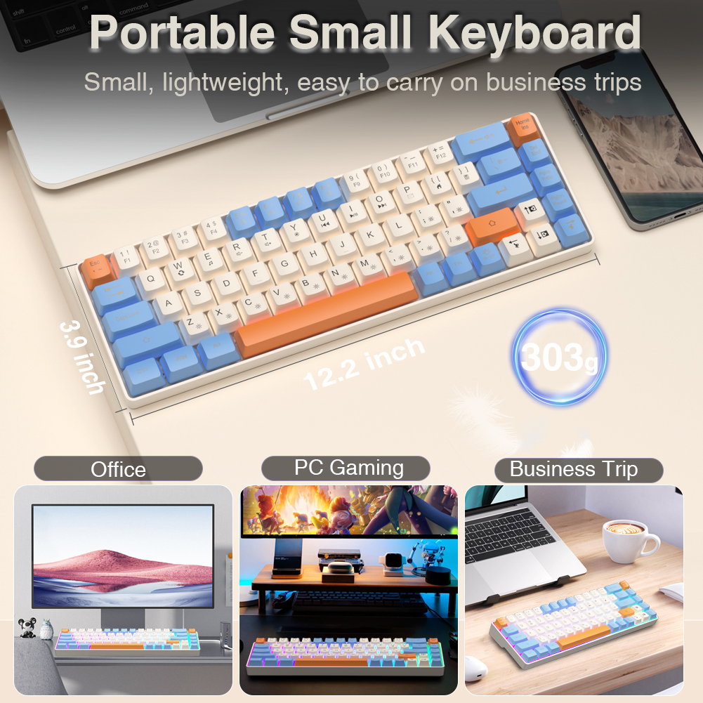 SOLAKAKA SK968 Wired Keyboard Optical Switches RGB Backlit Keycaps 60% Compact Office Computer Membrane Gaming Keyboard Portable
