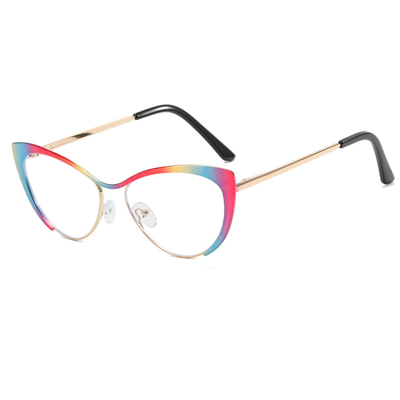 Shauna Anti-Blauw Licht Mode Vrouwen Cat Eye Optische Brilmonturen Lente Hinger Metalen Gradiënt Zonnebril UV400: WHITE