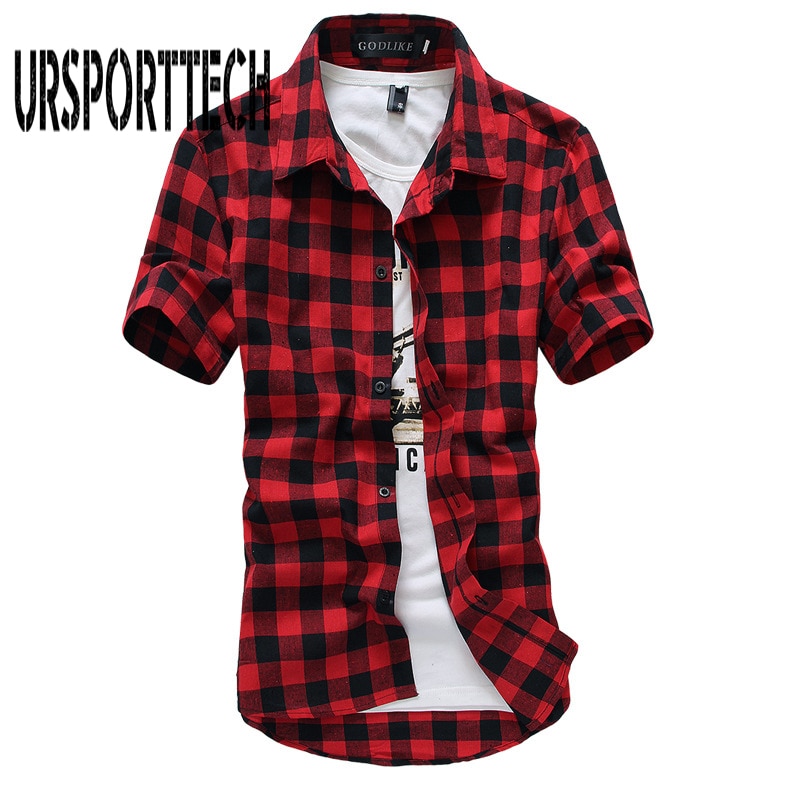 Chemise à carreaux rouge et noir pour homme, tenue d'été décontractée à manches courtes, coupe slim