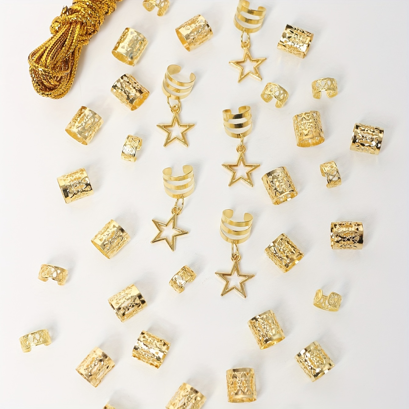 36 stuks stervormige decoratieve haarringen, kralen haarringen voor dreadlocks, metalen manchetten voor het vlechten van haar.