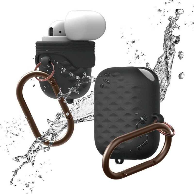 Grid Korn Silikon Wasserdichte Kopfhörer Fall Für Airpods Metall Finger Ring Kopfhörer Schutzhülle Kopfhörer Fall Für Airpods 2 Tasche: Black