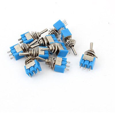 10 stks MTS-102 3-Pin SPDT 2 Posities ON-ON AC 125 V 6A Mini Tuimelschakelaars Blauw
