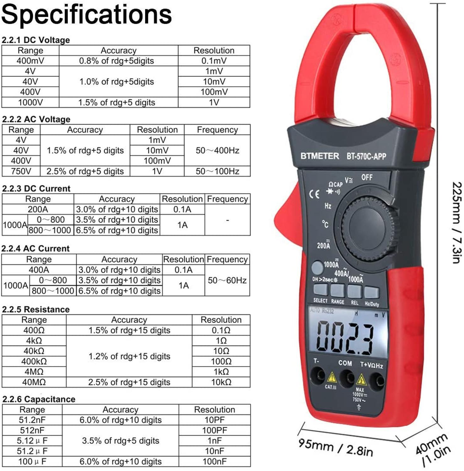 Digitale Multimeter 570C-APP Ac/Dc Stroom Spanning Capaciteit Temperatuur Multimeter Voor Elektrische Hvac Ampèremeter