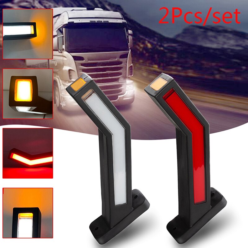2 Stuks Auto Vrachtwagen Trailer Zijmarkeringslichten Led Verlichting Overzicht Lamp Van Dynamische Rode Amber Wit