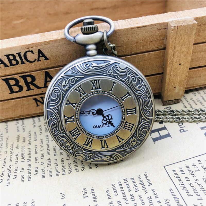 Steampunk Romeinse Cijfers Zakhorloge Mannen Vrouwen Hollow Case Vintage Fob Pocket Horloges Met Hanger Ketting Cep Saati: bronze white