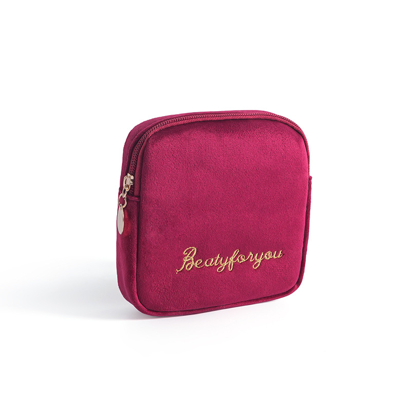 Bolsa de almacenamiento de servilletas sanitarias, almohadilla de lona, bolsa de maquillaje cosmético, monedero, organizador de joyas, estuche para tarjetas de crédito, bolsa de tampones: Borgoña