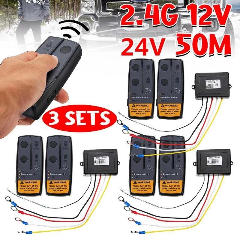 3Set 12V 24V 2.4G 50M Universele Auto Wireless Winch Crane Afstandsbediening Controller Met Twin handset Afstandsbediening Bereik