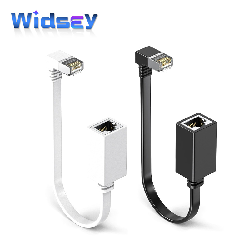 Rj45 nätverkskabelkontakt 90 graders kat 7 rj45 förlängningsledning ultraplatt 10g rätvinklig eblow  rj45 hane till hona-kontakttråd