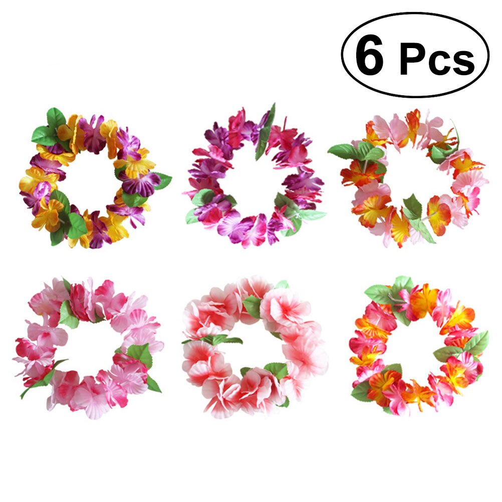6 uds. De cinta para el cabello con flores, guirnalda de flores, tocado Hawaiano, Luau Tropical, corona decorativa, tocado, suministros para