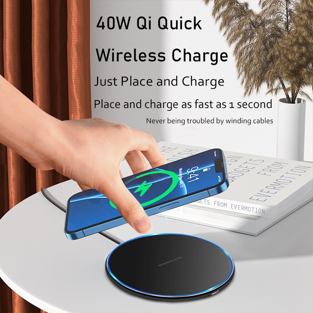 40W Wireless Charger for iPhone 13 X XR XS 8 fast wirless Charging Pad for Samsung Xiaomi Huawei OPPO phone Qi charger wireless