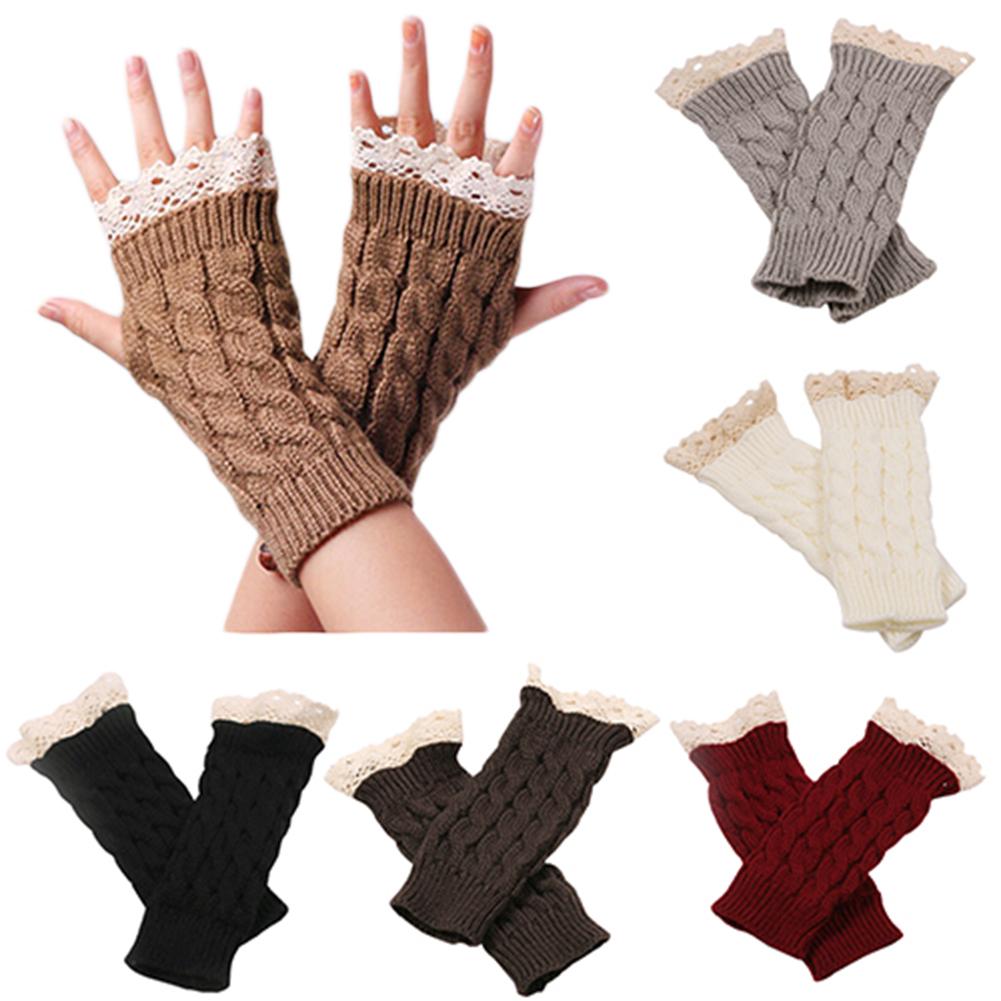 Mitaine longue en dentelle tricotée au Crochet pour femme, gants chauds pour les bras et les poignets, hiver automne