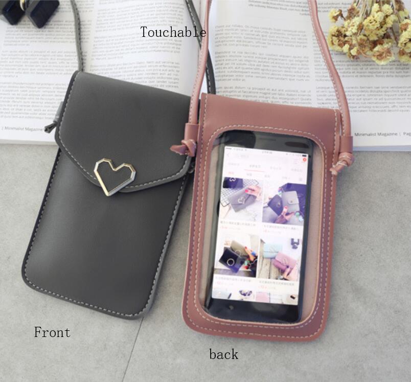 Women's Touch Screen Cell Phone Purse Transparent Simple Bag Hasp Cross Wallets Smartphone Leather Shoulder Light Handbags