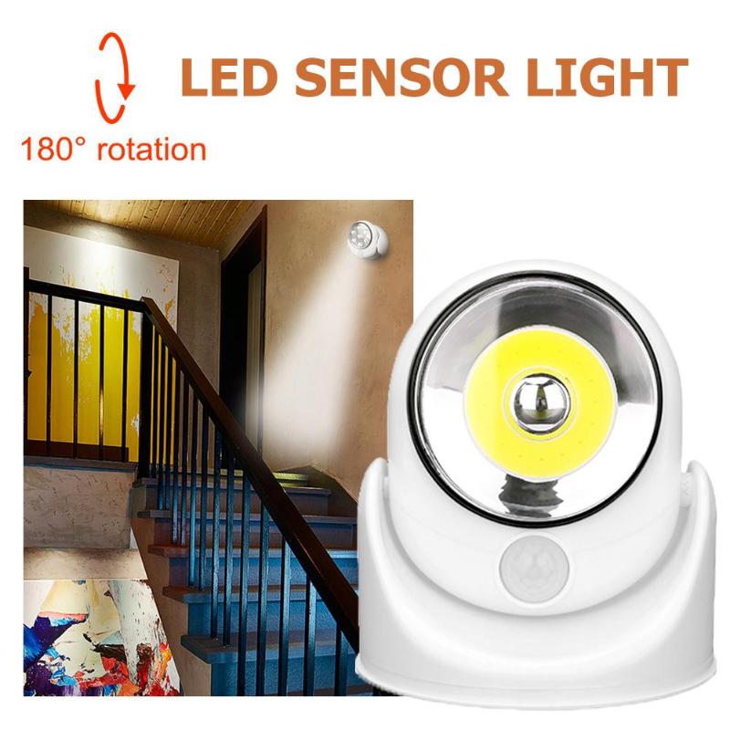 COB luz LED con sensor de movimiento 180 grados de rotación pasillo escalera camino de la noche lámpara con tres agujeros colgantes en el lado inferior