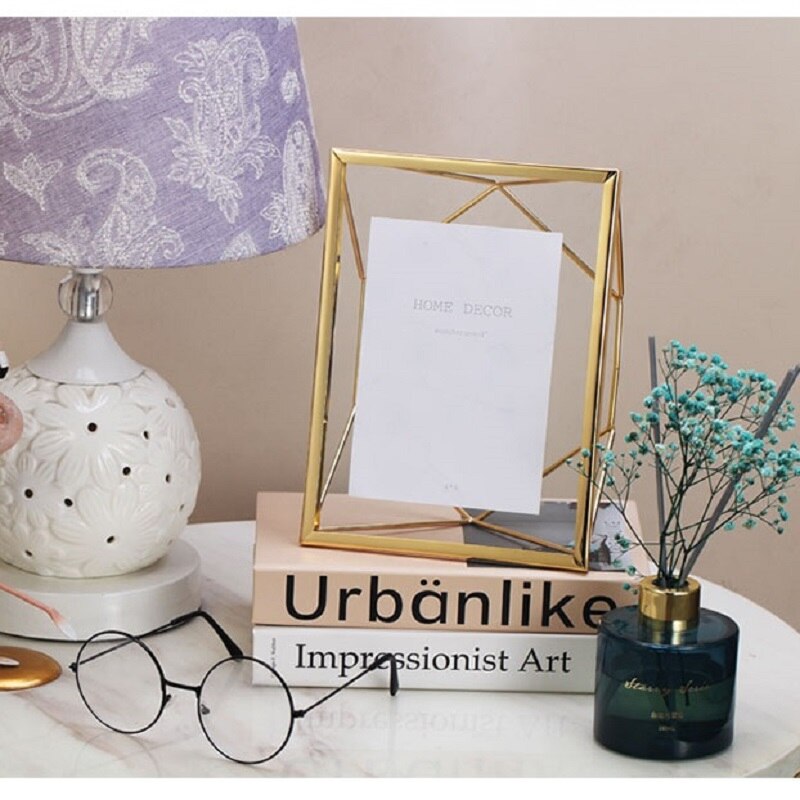 Fotolijst 액자 Cadre Foto Golden Diamond Vierkante Glazen Frame Tafel Voor Slaapkamer Home Decoratie Cadre Deco Art