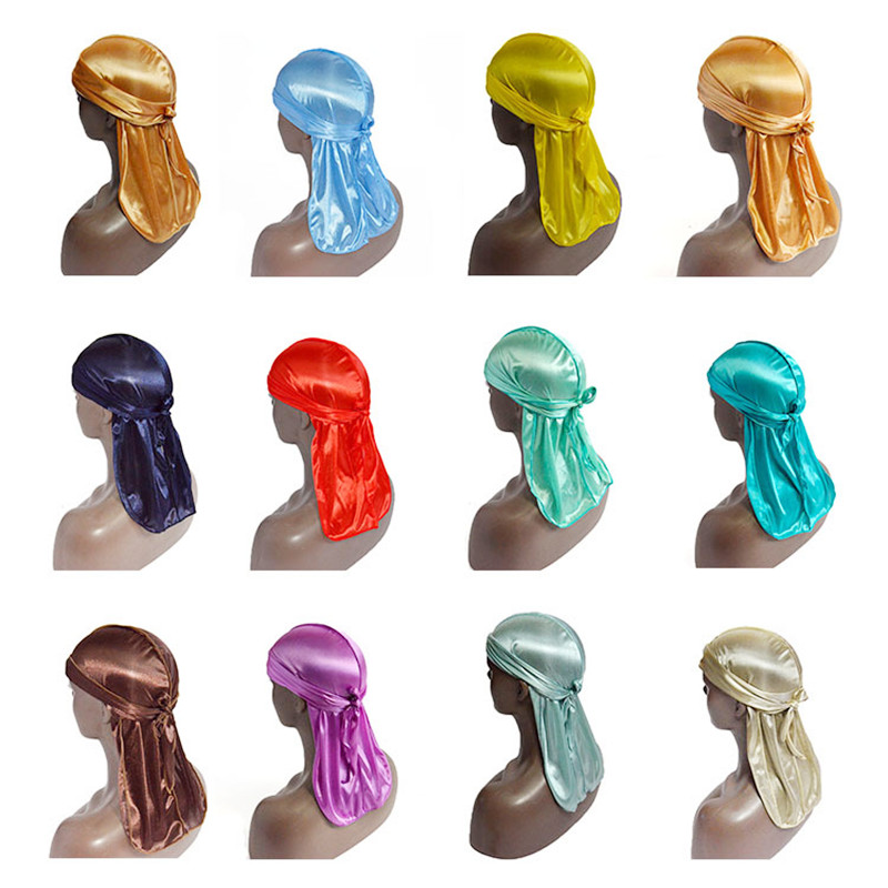 Enveloppe de tête en satin style hip hop, Durag pour homme, accessoire de type turban pour cheveux, couleur unie, aspect bandana
