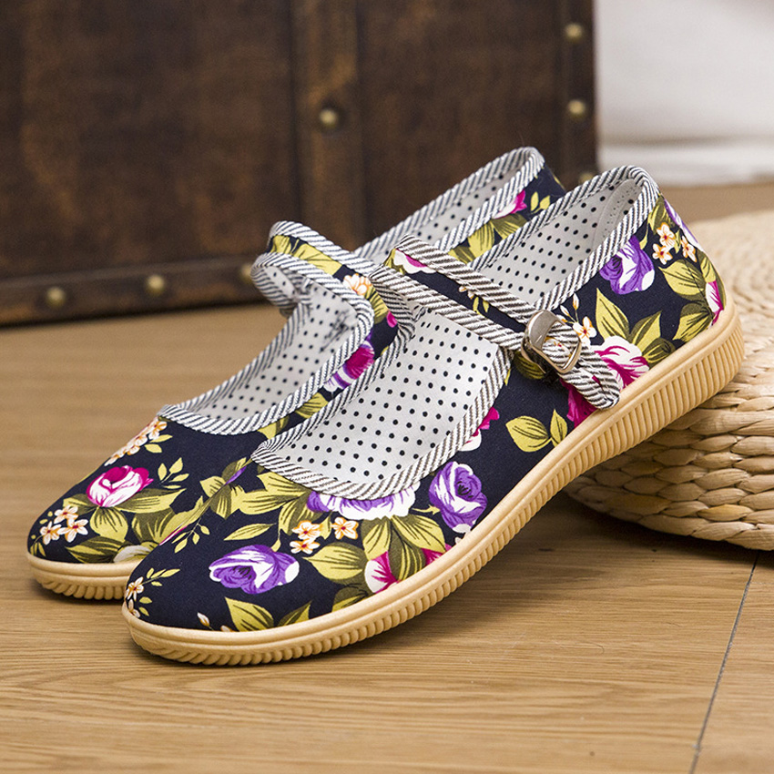 Chinesische Schuhe Frauen Blumen- drucken Maria Jane Wohnungen Nationalen retro Jahrgang Ethnische Sandalen Weibliche lässig Schuhe Traditionellen Hausschuhe