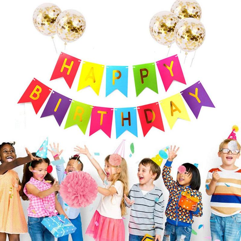 1 sæt tillykke med fødselsdagen brev bannere  + 5 paillet stempling fest dekoration balloner fødselsdag   u4 z 7