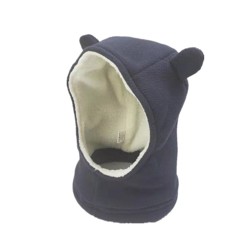 Barn kepsar fleece mössa halsduk i ett stycke söt björn öron keps halsduk baby hattar pojkar vinter mössa barn hattar kepsar: Blå / 6-12 månader