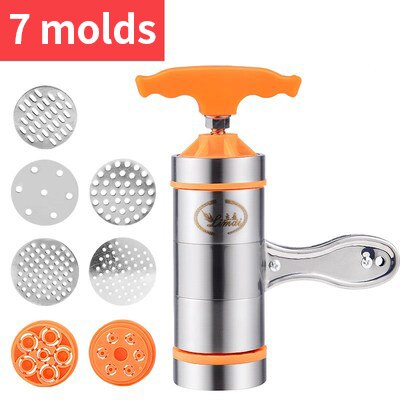 Manual small pasta machine stainless steel pasta press with small noodle strips, machine made of 5 moulds: 7 orange