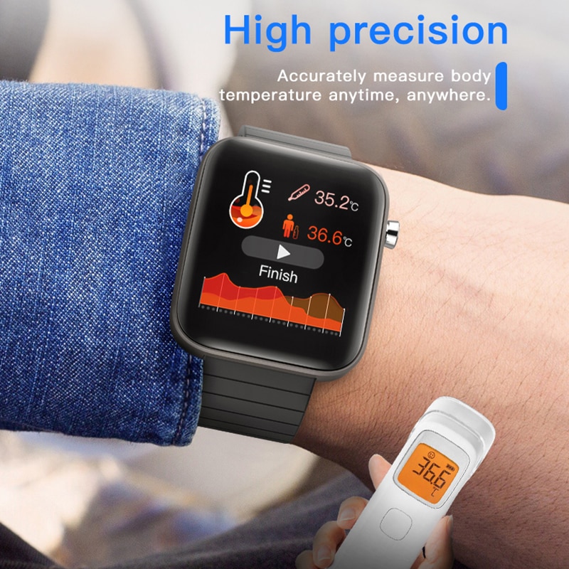 Slimme Horloge Mannen Body Temperatuur Meet Hartslag Bloeddruk Zuurstof Armband Call Herinnering Sport Horloges Zwart