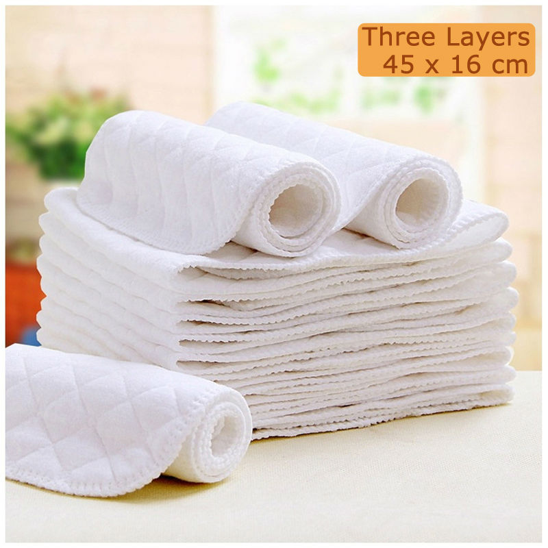 10 stks/partij Herbruikbare Luiers Nappy 3 Lagen Ecologische Katoen Moderne Doek Insert Luiers Zacht Baby Luier Liners 45x16 cm