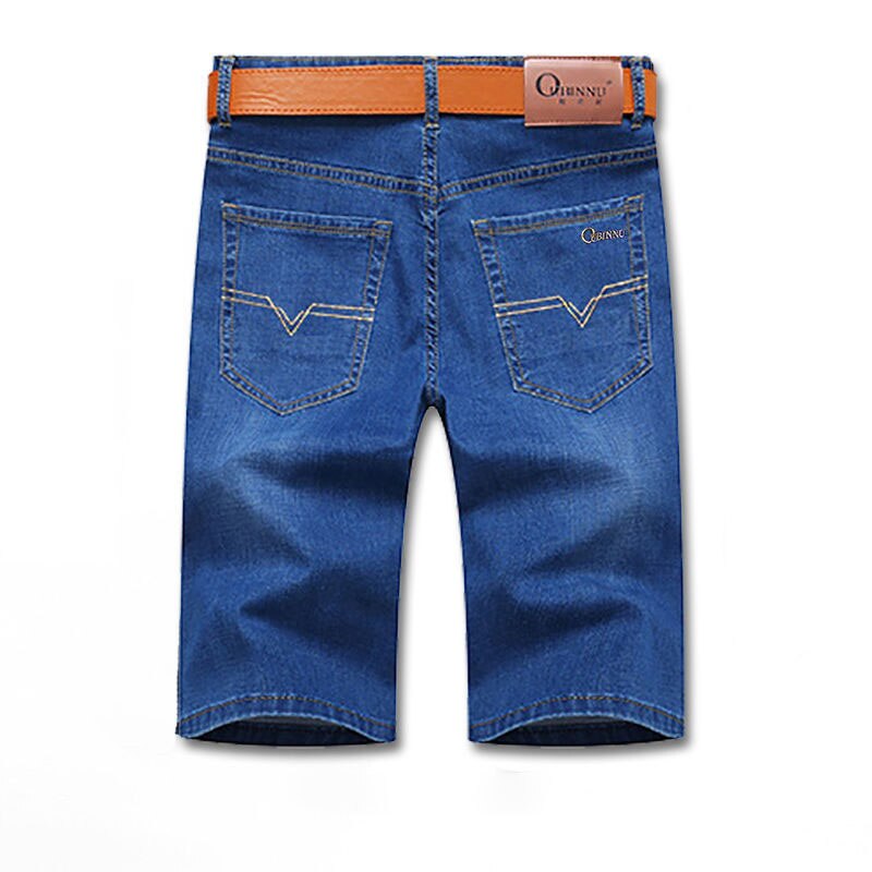 Summer Men Business casual Denim Shorts Stretch Slim Straight Thin Blue Cotton Short Jeans Male Brand Clothes: A / 30