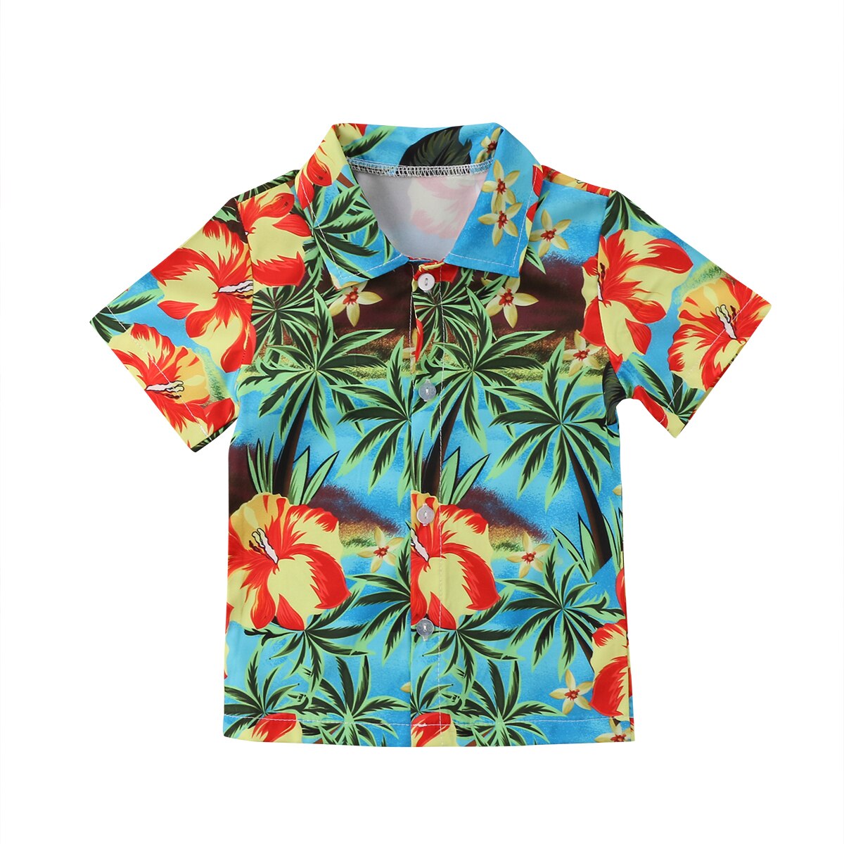 Hawaiiaanse Stijl Jongens Shirts Zomer Kids Kokospalm Bloemen Print Shirt Casual J: 80