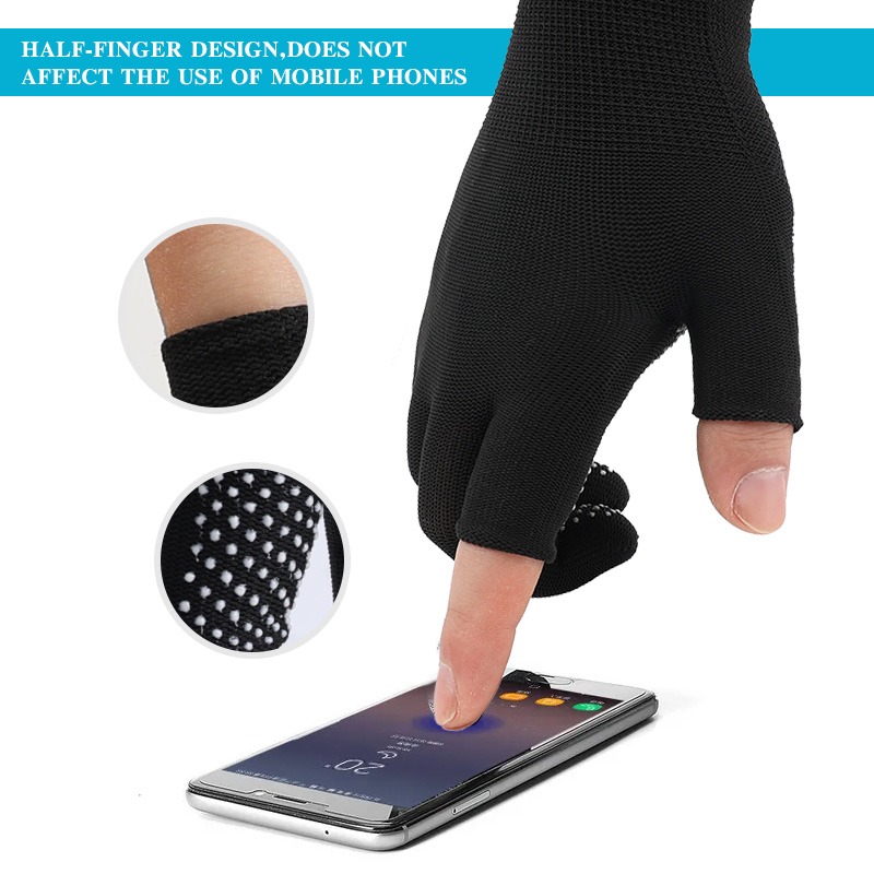 Guantes sin dedos, manoplas de trabajo de nailon antideslizantes para pantalla deslizante, guantes deportivos para conducir en bicicleta al aire libre, hombres y mujeres, blanco y negro