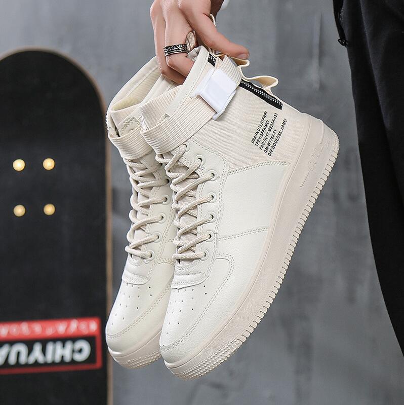 Högtoppade herrsneakers skateboardskor sportskor män fritidssneakers hip hop skor street sneakers chaussure homme: Beige / 8.5