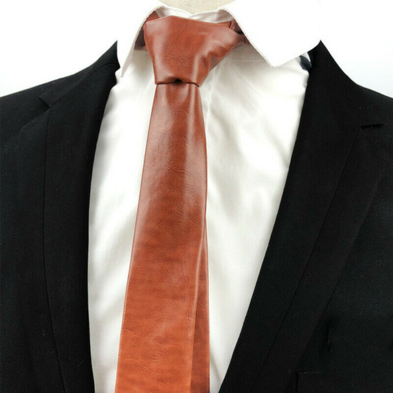 Corbatas de cuero PU informales para hombre, corbatas de de Color sólido, corbata para traje de negocios y boda
