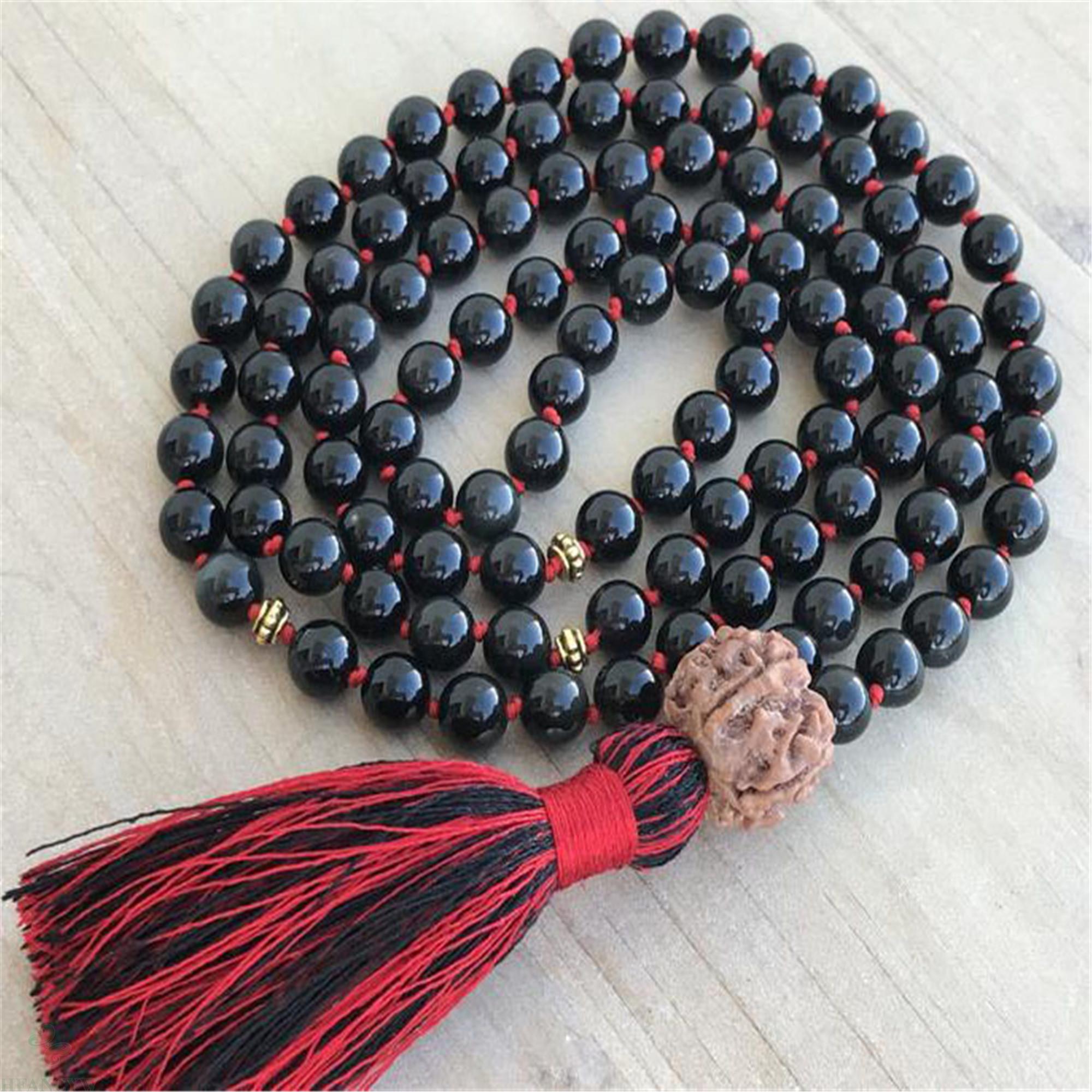 8mm obsidian natural 108 grânulos borla atada colar sorte clássico extravagante pulso chique bless