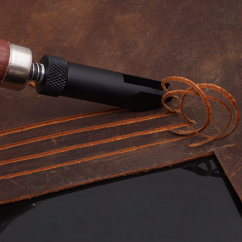 Leather Craft Groover Tool Wood Handle Durable V Type Push Grooving Device Adjustable Handle Groover Craft Gouge Tools