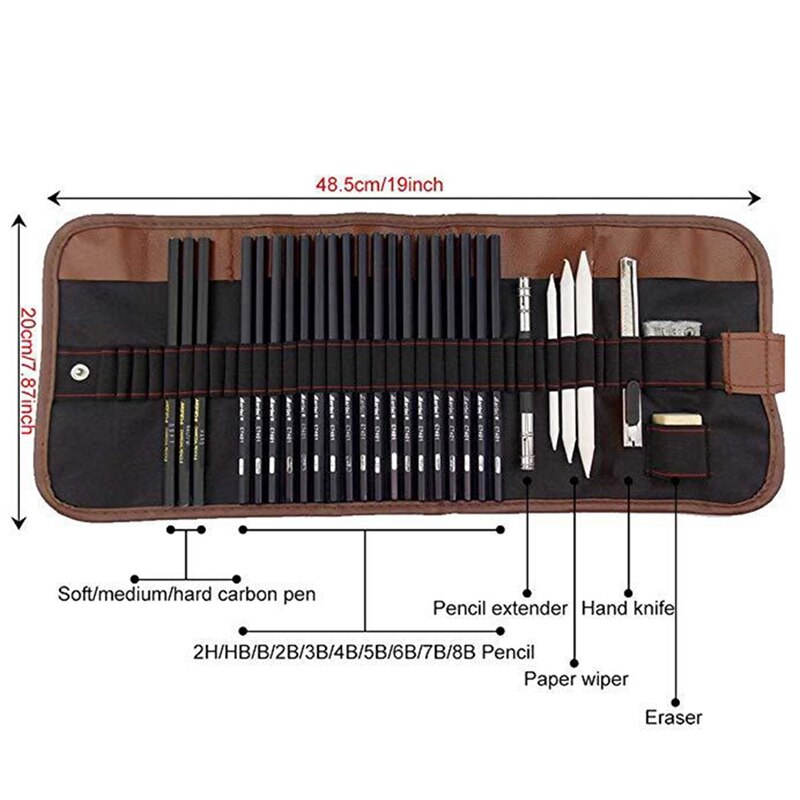 29 Stks/set Schets Potlood Set Professionele Schetsen Tekening Kit Set Hout Potlood Potlood Zakken Schilder Scholieren Art Supplies