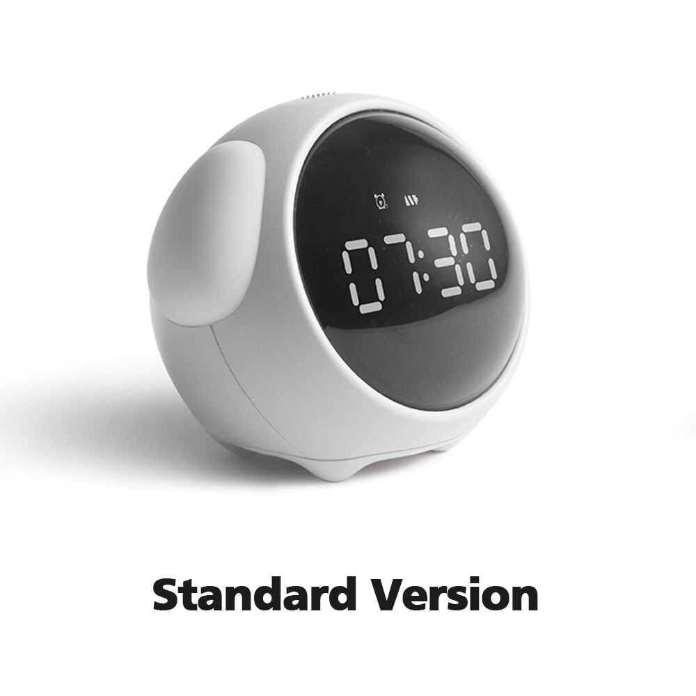 Kids Alarm Clock Cute Pixel Expression Clock Led Night Light Electronic Digital Wake Up Snooze Voice Control Table Clock: Basic white
