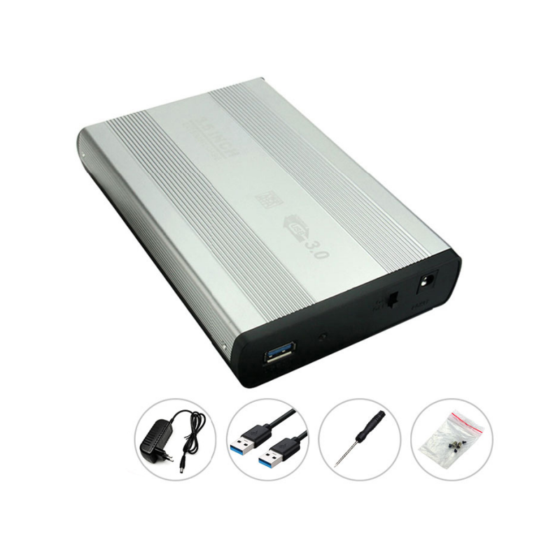 3,5 Zoll USB 3.0 SATA Externe Festplatte Festplattengehäuse Gehäuse Typ-C Externe Aufbewahrungsbox Unterstützung Festplatte: Black