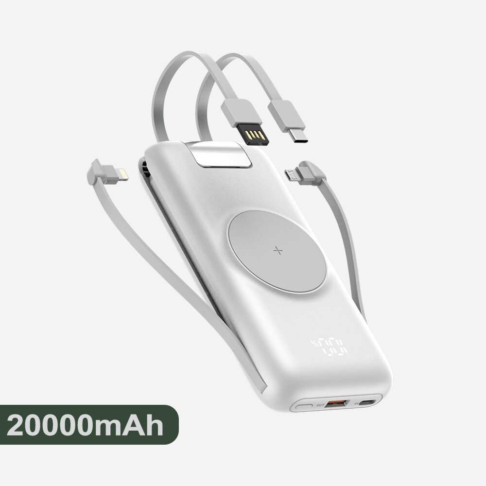 22.5W Wired Super Fast Charger 10000/20000mAh Power Bank PD+15W Wireless Charger for iPhone Samsung Xiaomi QC3.0 Quick charger: 20000mAh White