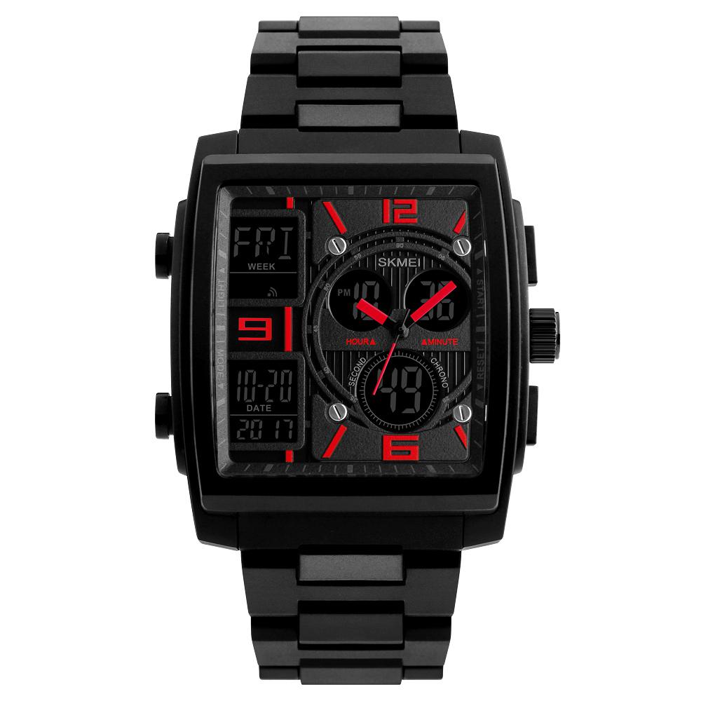 Skmei 1274 mænds armbåndsur multifunktionelt pu-strop udendørs sports digitalt ur til mænd: Rød