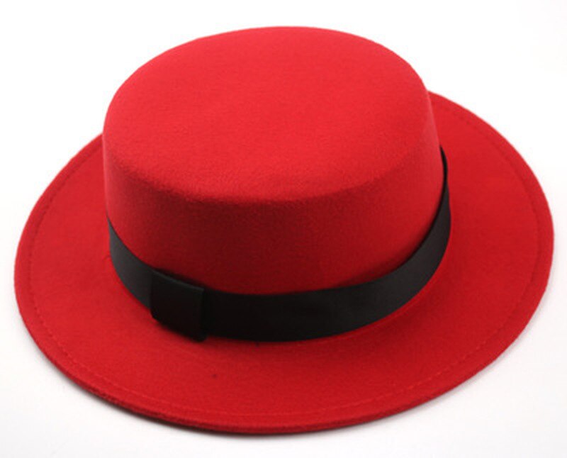 kids fedora hats for boys girls solid color flat top with ribbon band belt winter hats autumn big brim formal black kids hat
