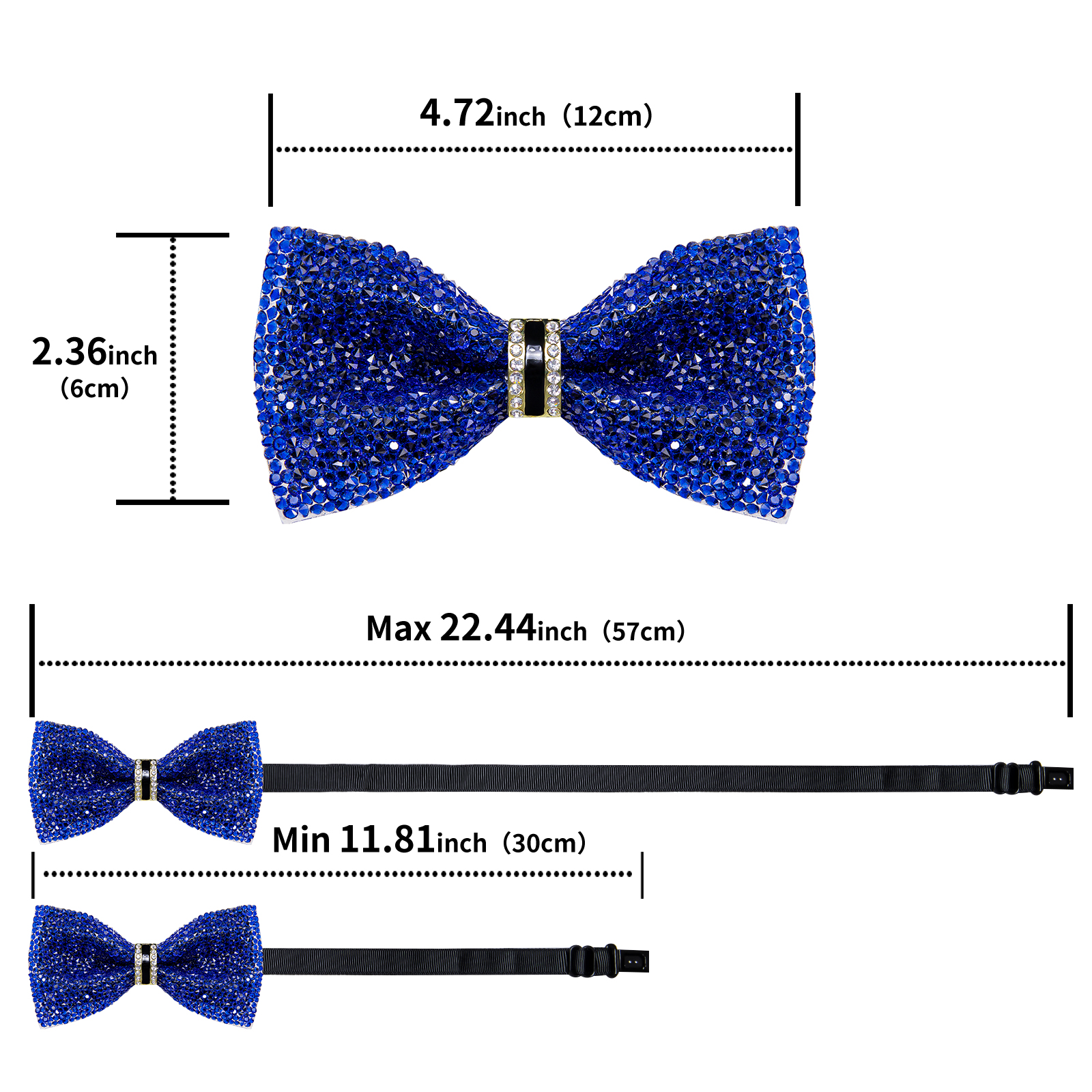 Pajaritas con diamantes de imitación brillantes para hombre, pajarita con lentejuelas de diamantes preatada y longitud ajustable para de boda