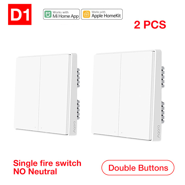 Xiaomi-Interruptor de pared inteligente Aqara D1 Zigbee, interruptor de luz con tecla de Control remoto inalámbrico, cable de fuego neutro, botón Triple para casa inteligente: 2PCS No Neutral 2key