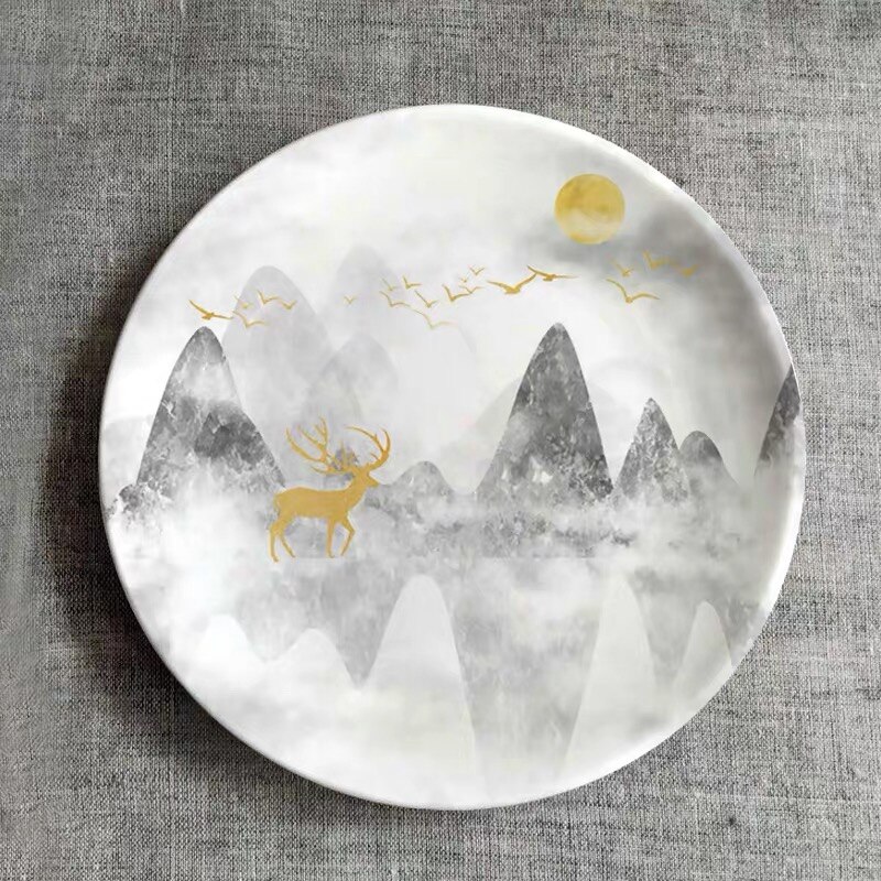 Plato colgante de pared con pintura de paisaje moderno de cerámica, Plato decorativo de porcelana creativa, adornos de decoración de entrada de la casa