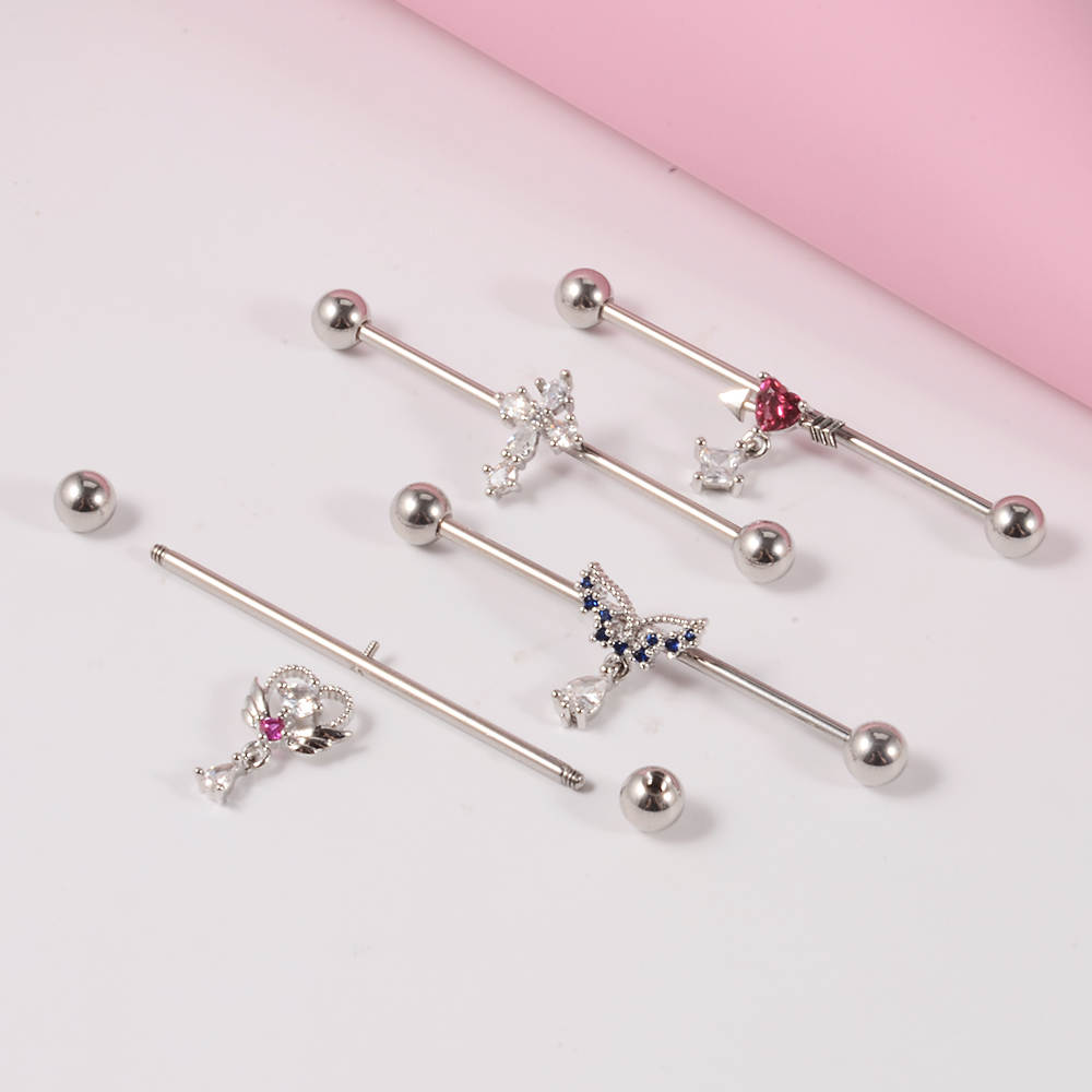 1 pieza de barra Industrial de circonio de acero quirúrgico, pendiente de puente Auricular largo de Animal bonito, joyería para Piercing corporal transversal para mujer