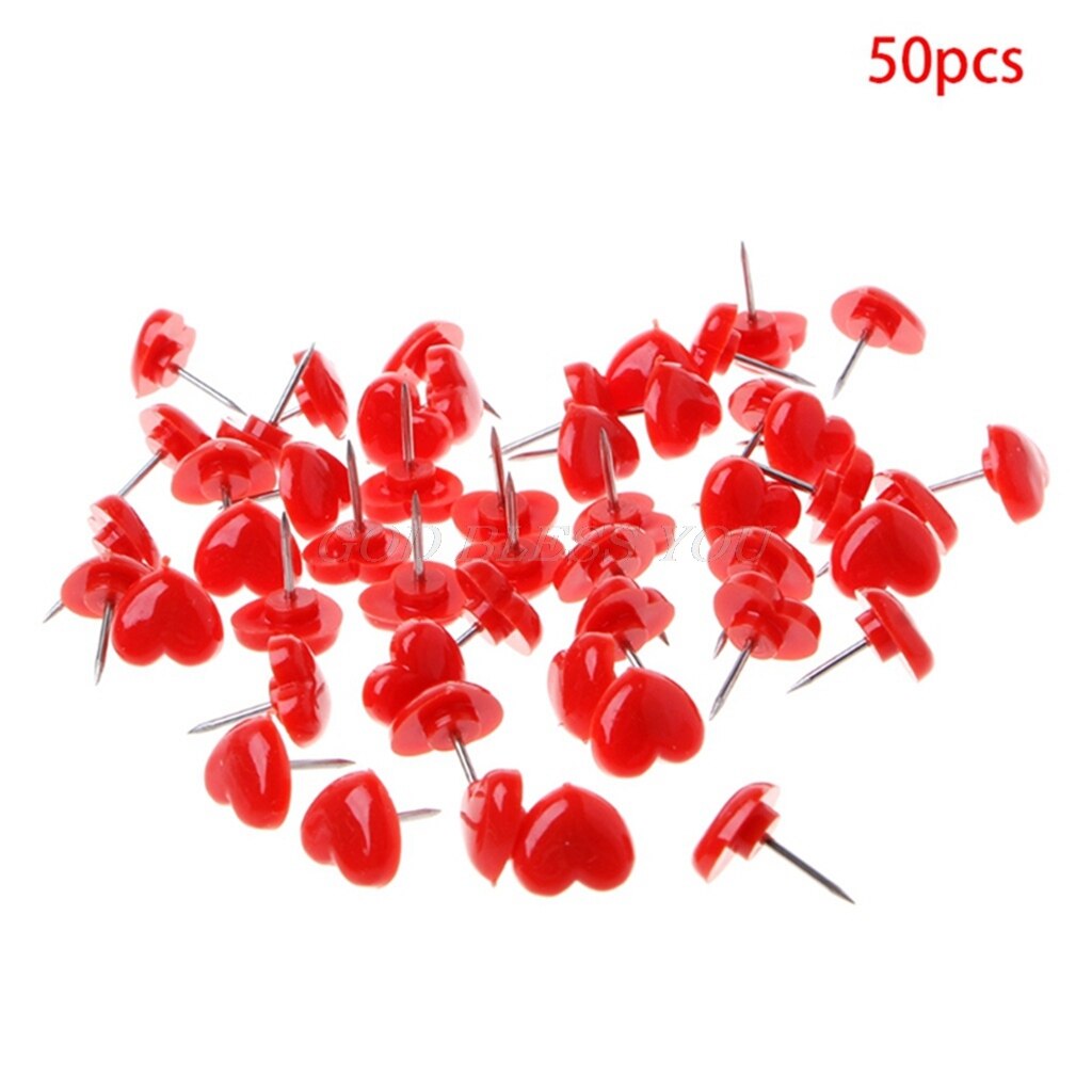 50 stk hjerteformede plastfarvede tryknåle thumbtacks kontorskole: Rød