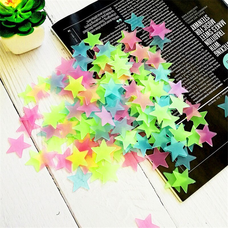 100pcs/bag 3cm Glow in the Dark Toys Luminous Star Stickers Bedroom Sofa Fluorescent Painting Toy PVC Stickers for Kids Room: Multicolor