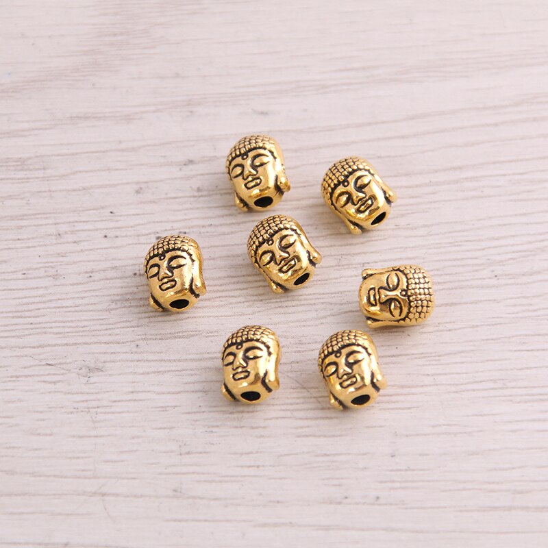 Têtes de bouddha antiques couleur or, 50 pièces/lot, breloques, adaptées aux bijoux, accessoires de fabrication à faire soi-même, 7x7x9mm: antique gold