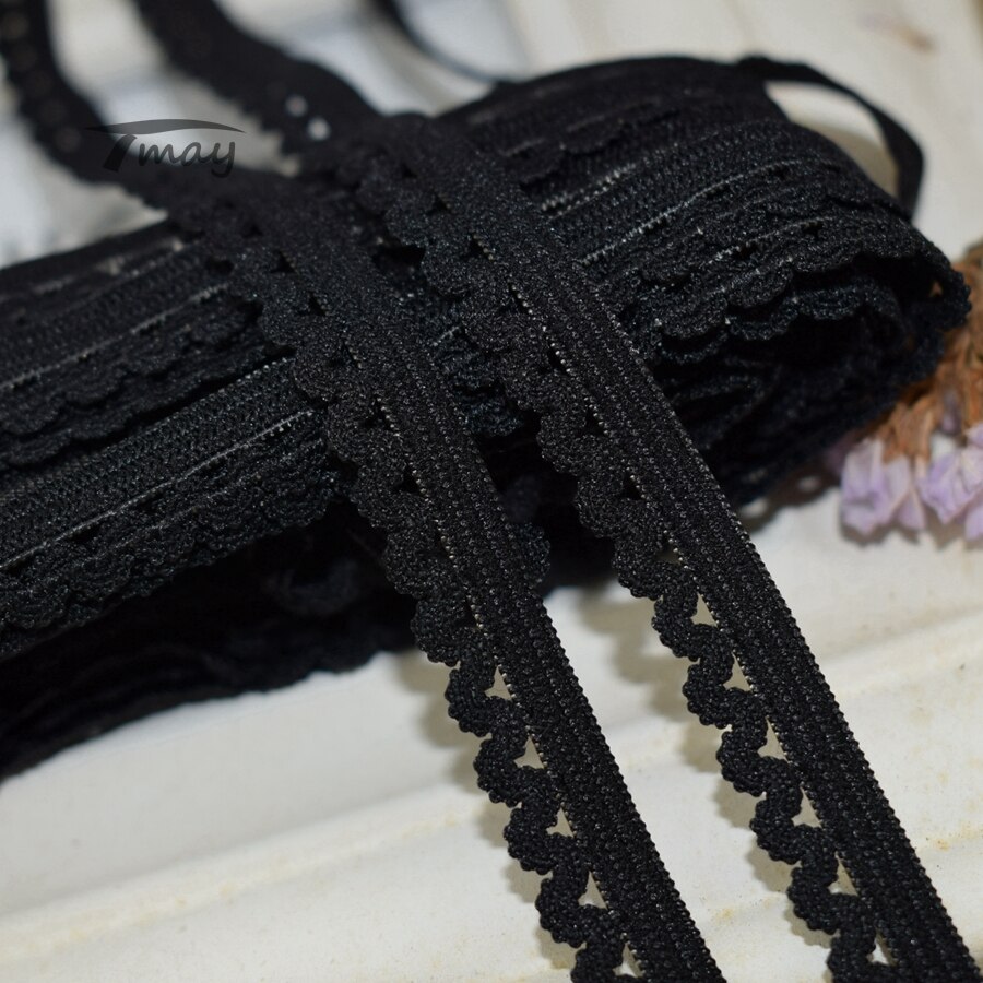#1351 zwarte tape "s"-vormige golfrandband nylon band kant afwerking elastische banden 8 meter/lot doe-het-zelf stoffen ondergoed broek tailleband