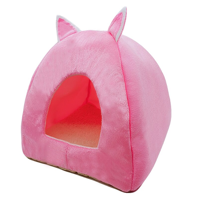 Pet Dog Bed Indoor Kitten House Warm Small for cats Dogs Nest Collapsible Dog Cave Sleeping Plush Mats Soft Dog House: Pink / S 28cm 28cm 32cm